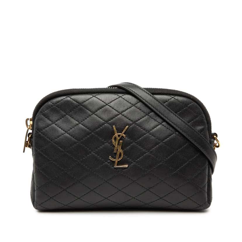 Saint Laurent Mini Quilted Lambskin Gaby Zippered Pouch Black Leather Very good condition - Front View