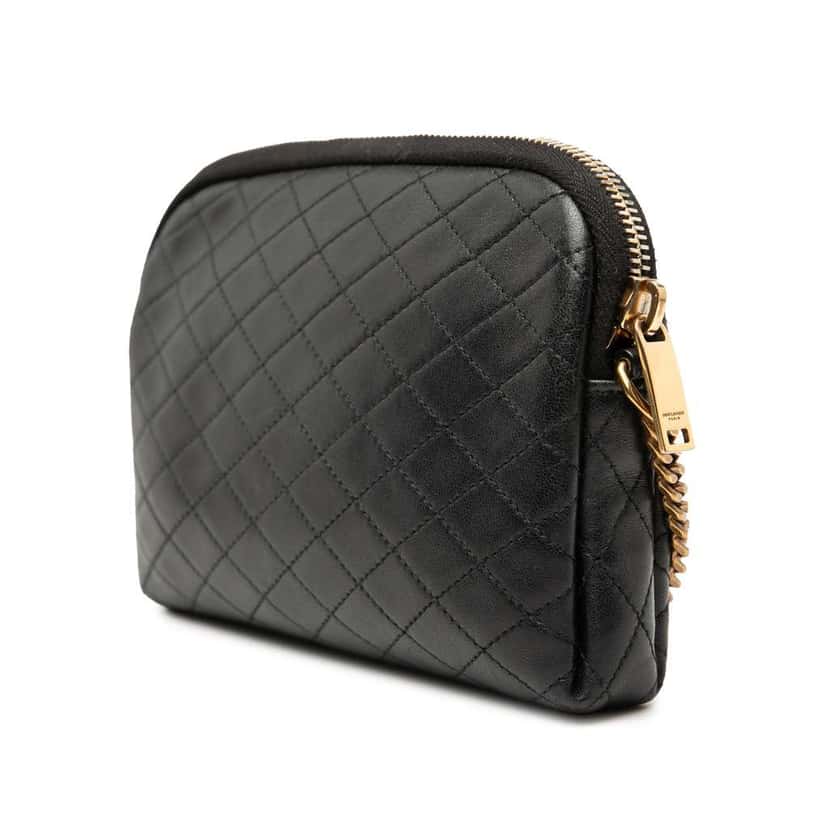 Saint Laurent Mini Quilted Lambskin Gaby Zippered Pouch Black Leather Very good condition - Back View