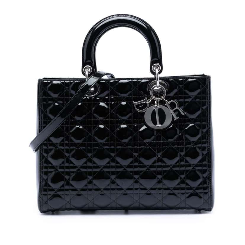 Dior Large Patent Cannage Lady Dior Black Leather Very good condition - Front View