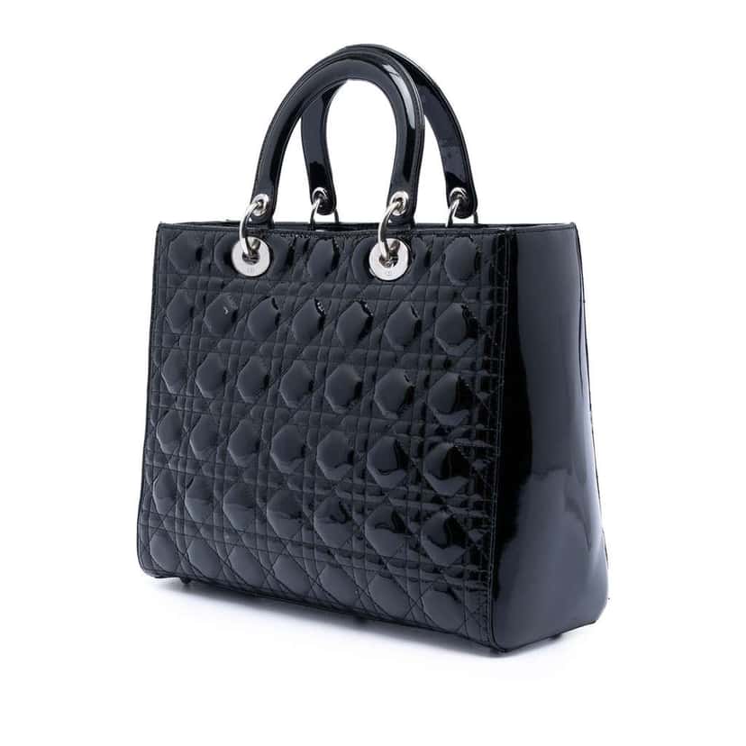 Dior Large Patent Cannage Lady Dior Black Leather Very good condition - Back View