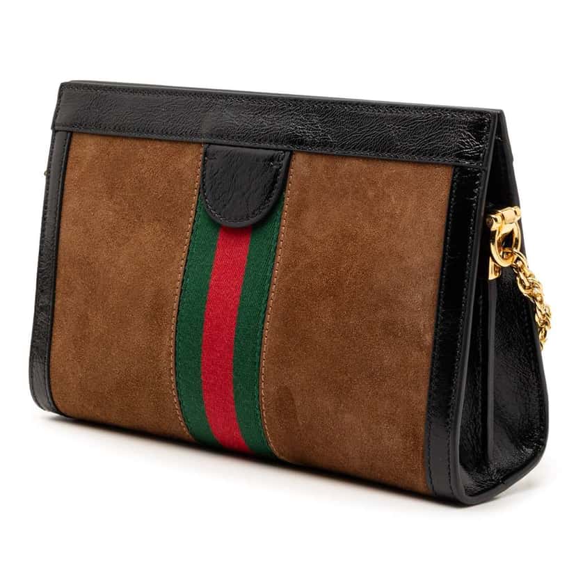 Gucci Small Suede Web Ophidia Chain Crossbody Brown Leather Very good condition - Back View