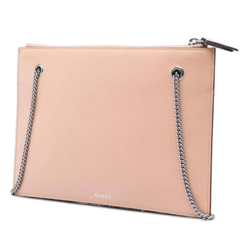 Gucci Calfskin Blooms Chain Clutch Brown Leather Very good condition - Back View