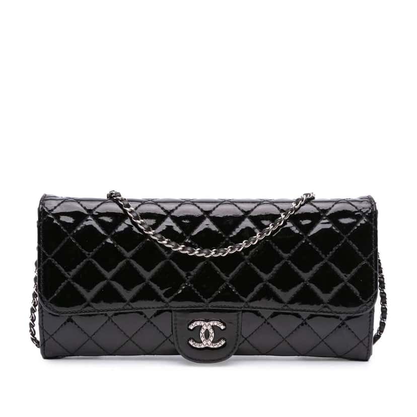 Chanel CC Quilted Patent Brilliant East West Wallet On Chain Black Leather Very good condition - Front View
