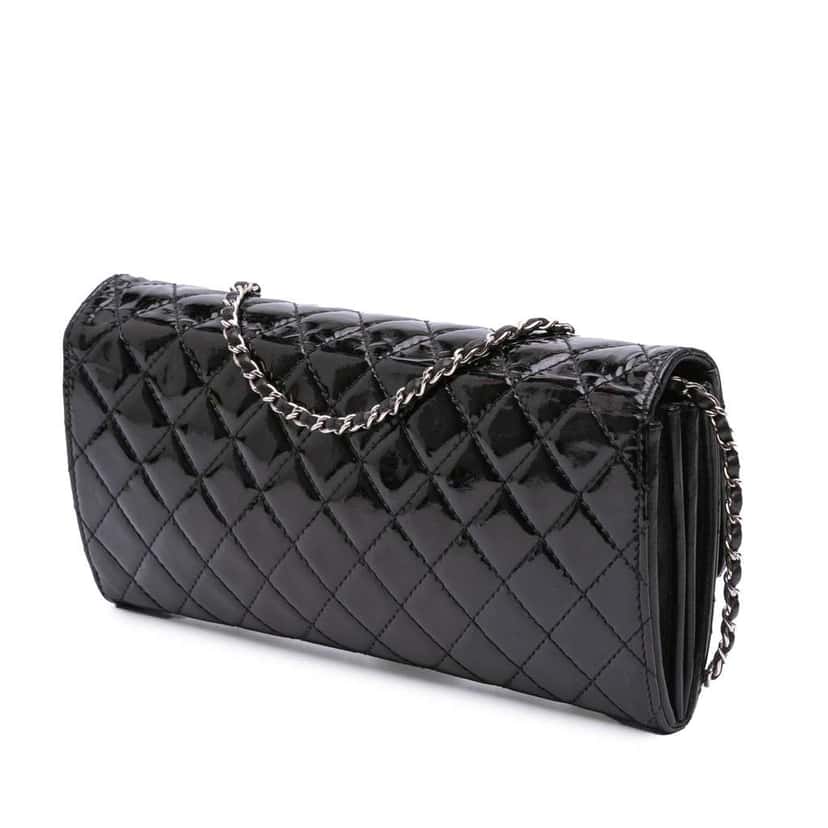 Chanel CC Quilted Patent Brilliant East West Wallet On Chain Black Leather Very good condition - Back View