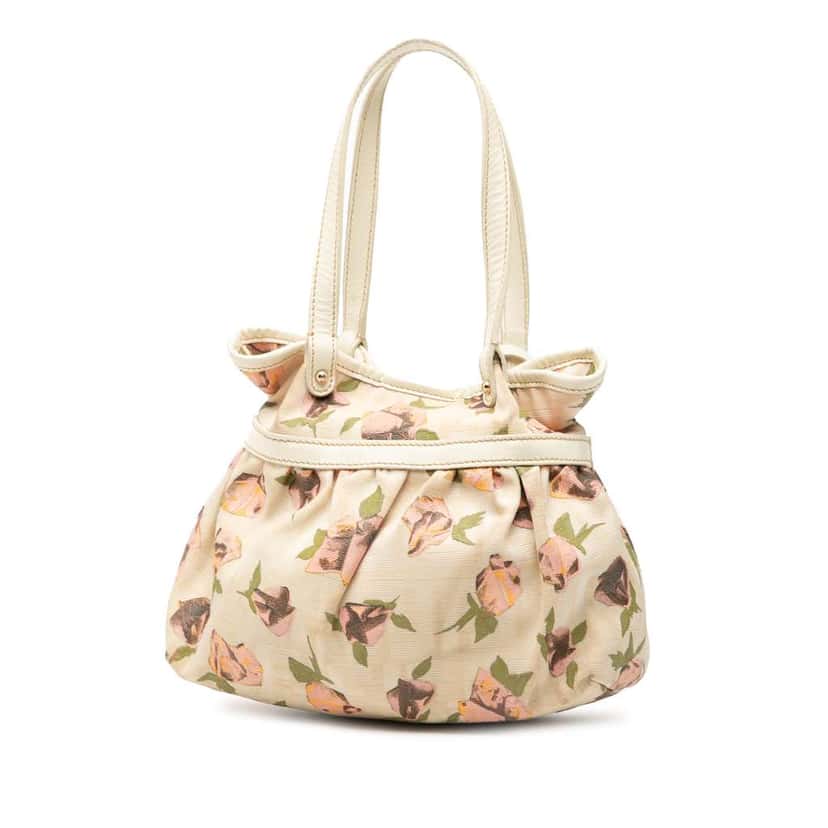 Fendi Mini Zucca Canvas Rose Printed Chef Handbag Beige Very good condition - Back View