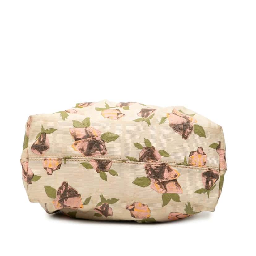 Fendi Mini Zucca Canvas Rose Printed Chef Handbag Beige Very good condition - Inside View