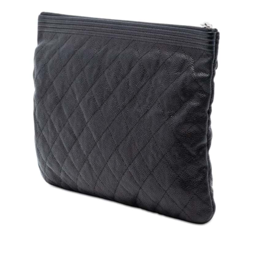 Chanel Medium Quilted Caviar Boy O Case Clutch Black Leather Very good condition - Back View