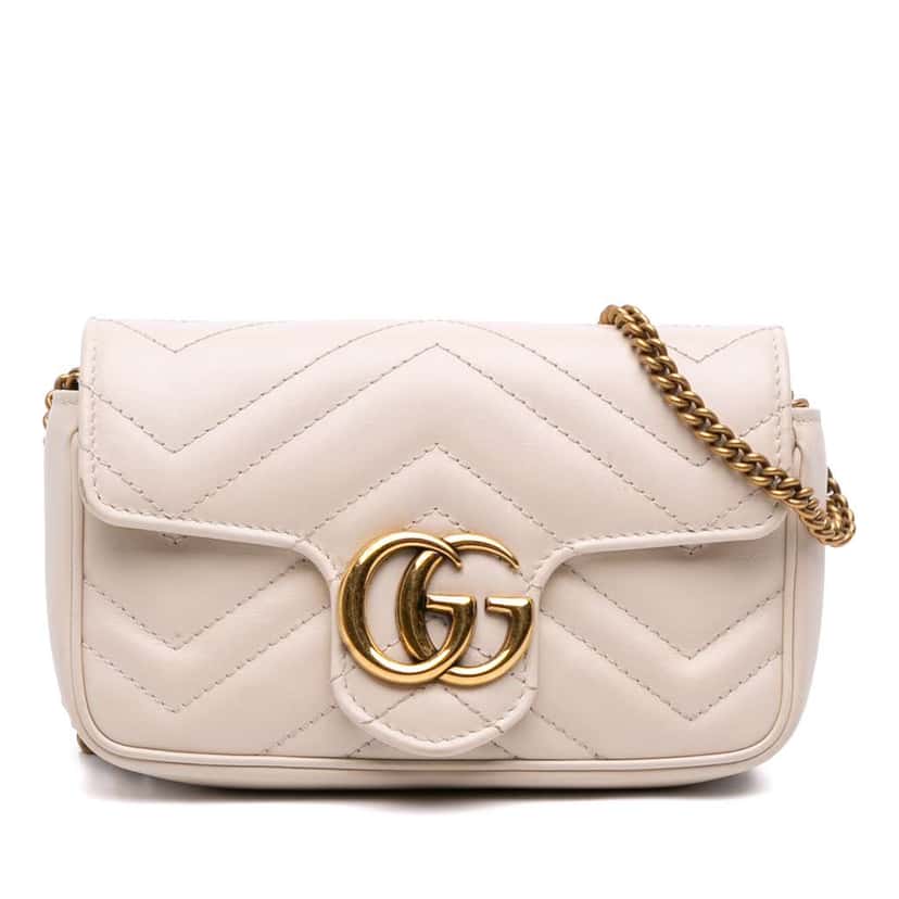Gucci Mini GG Marmont Matelasse Leather Flap Crossbody White Leather Very good condition - Front View