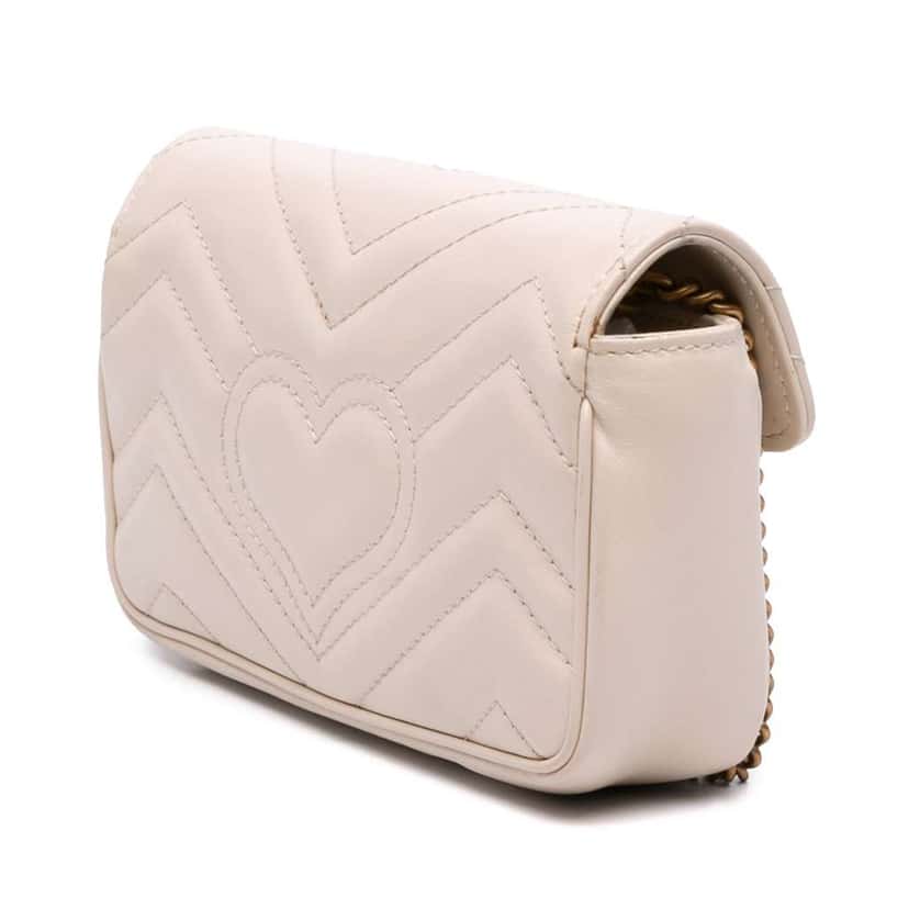 Gucci Mini GG Marmont Matelasse Leather Flap Crossbody White Leather Very good condition - Back View