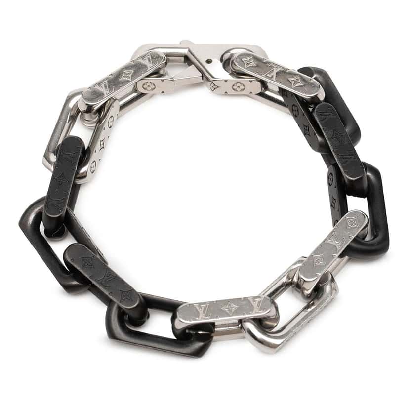 Louis Vuitton Stainless Steel Monogram Chain Bracelet Silver Stainless steel Very good condition - Front View