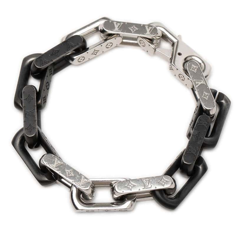 Louis Vuitton Stainless Steel Monogram Chain Bracelet Silver Stainless steel Very good condition - Back View