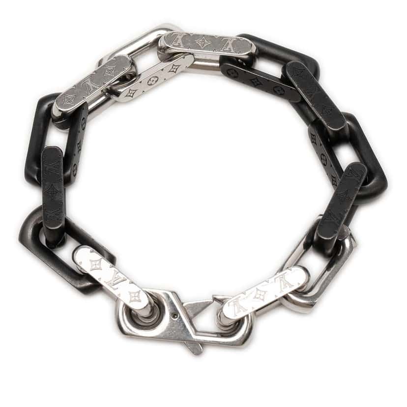 Louis Vuitton Stainless Steel Monogram Chain Bracelet Silver Stainless steel Very good condition - Inside View