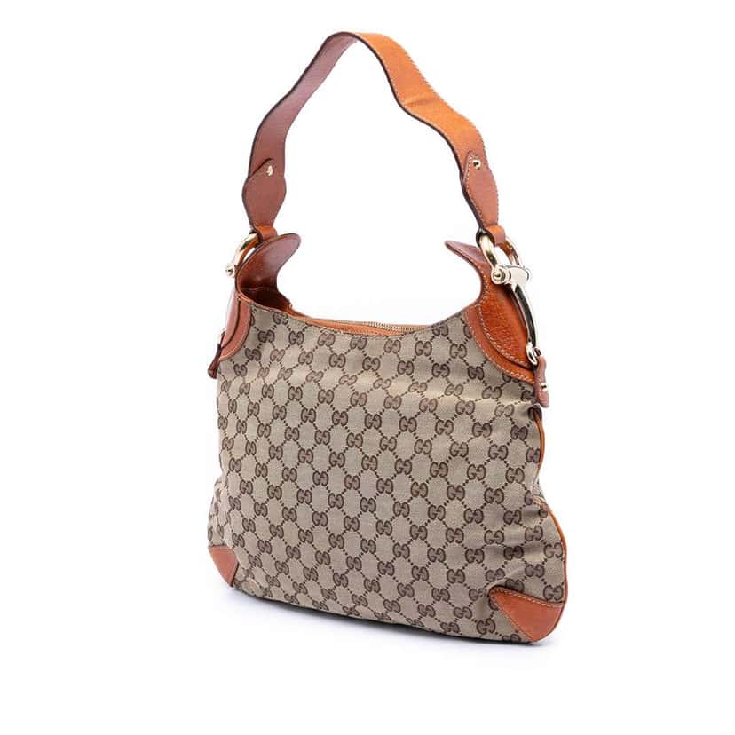 Gucci GG Canvas Horsebit Creole Hobo Bag Beige Very good condition - Back View