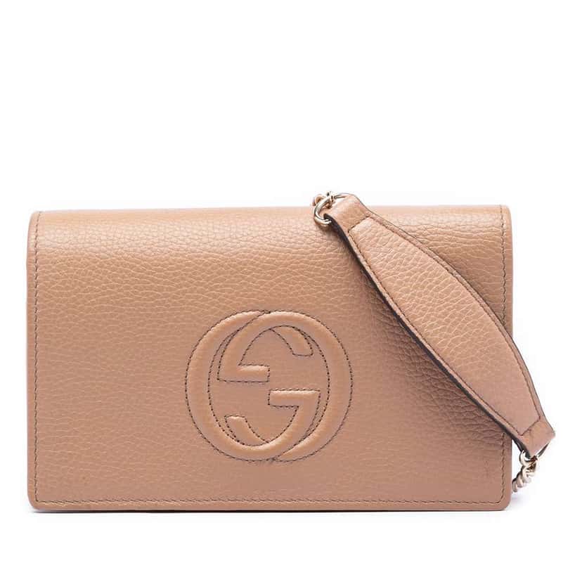 Gucci Pebbled Calfskin Soho Wallet On Chain Beige Leather Good condition - Front View