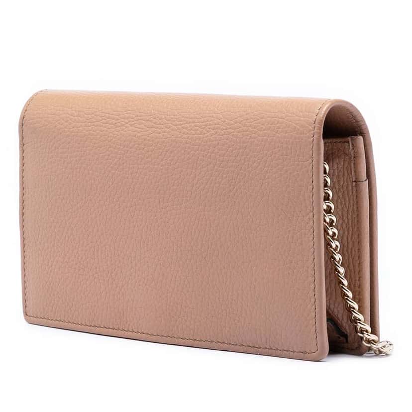 Gucci Pebbled Calfskin Soho Wallet On Chain Beige Leather Good condition - Back View