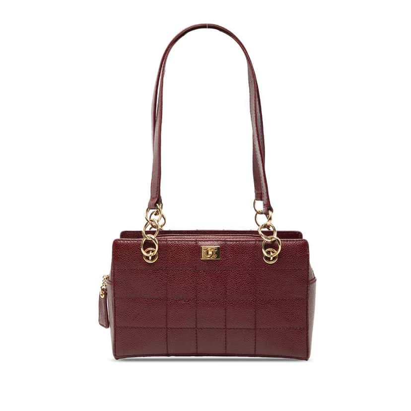 Chanel CC Choco Bar Caviar Wild Stitch Shoulder Bag Red Leather Good condition - Front View