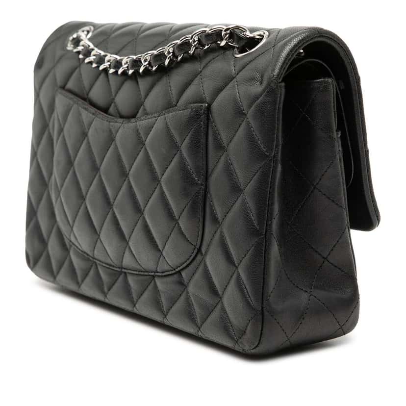 Chanel Medium Classic Lambskin Double Flap Black Leather Good condition - Back View