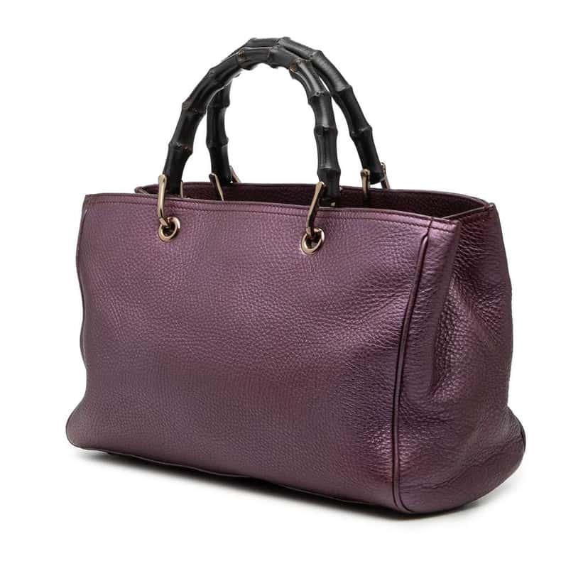 Gucci Medium Calfskin Bamboo Shopper Satchel Purple Leather Good condition - Back View