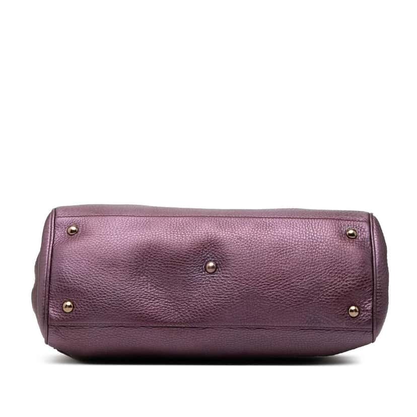 Gucci Medium Calfskin Bamboo Shopper Satchel Purple Leather Good condition - Inside View