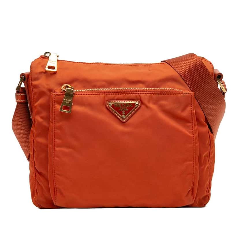 Prada Tessuto Zip Top Crossbody Orange Fair condition - Front View