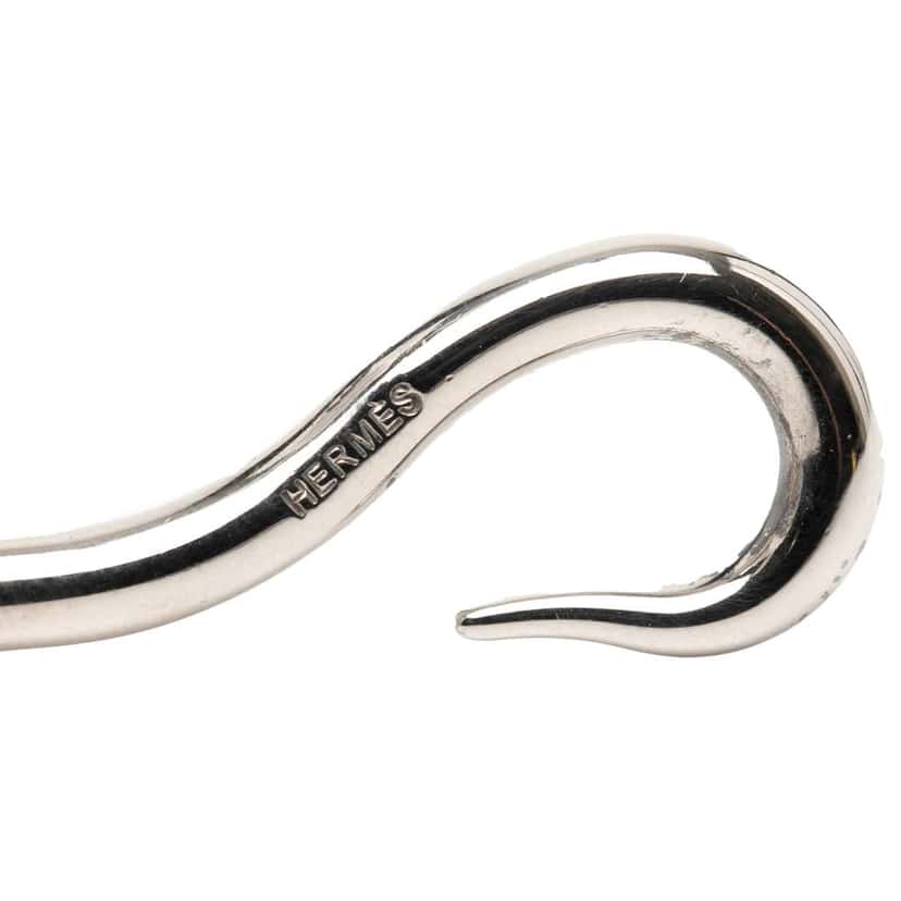 Hermès Palladium Plated and Woven Leather Jumbo Hook Double Tour Bracelet Brown Leather Good condition - Model View