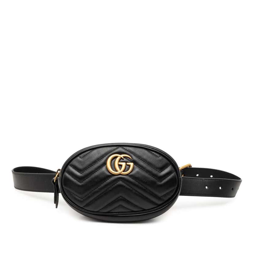 Gucci GG Marmont Matelasse Leather Belt Bag Black Leather Good condition - Front View