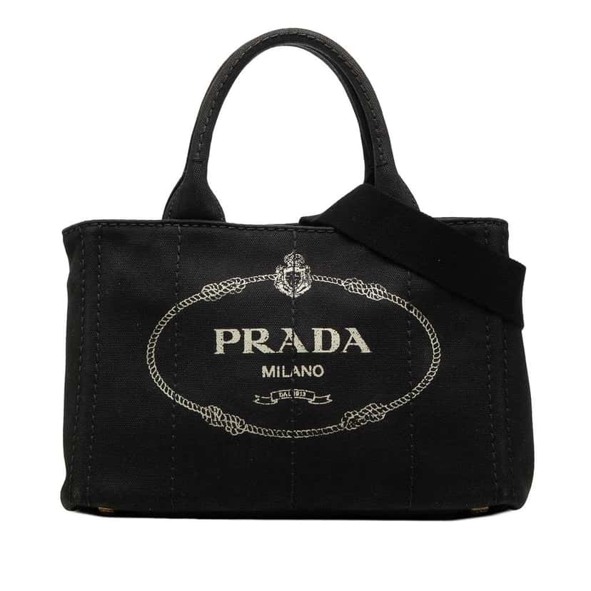 Prada Small Canvas Canapa Logo Satchel Black Canvas Good condition - Front View