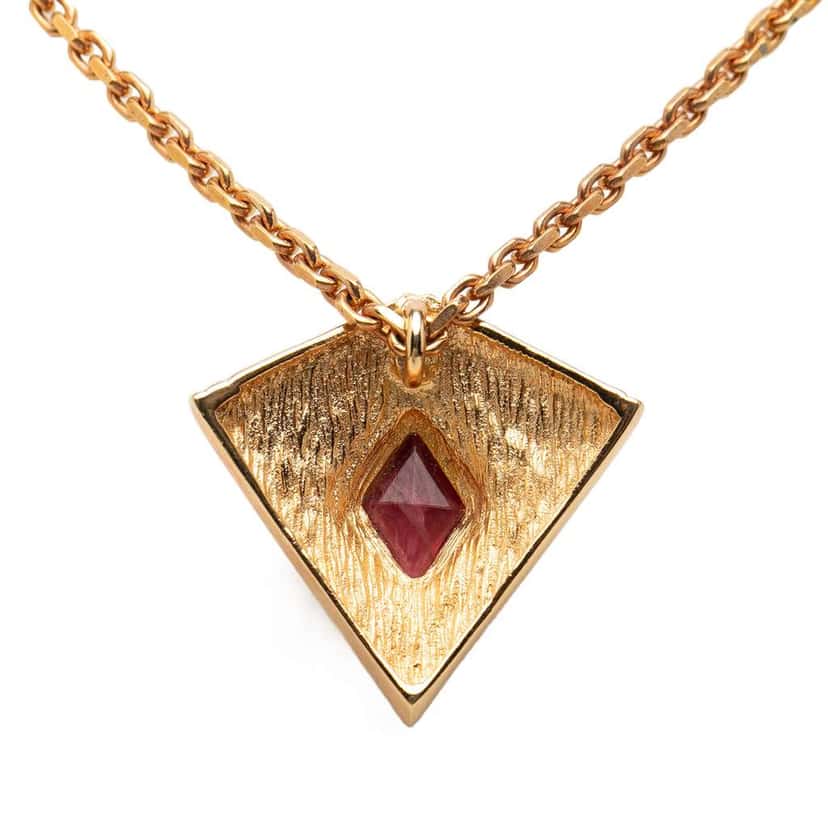 Dior Gold Plated Rhinestone Enamel Geometric Diamond Pendant Necklace Gold Metal Good condition - Back View