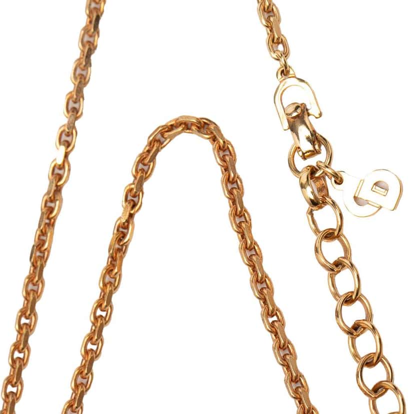 Dior Gold Plated Rhinestone Enamel Geometric Diamond Pendant Necklace Gold Metal Good condition - Model View
