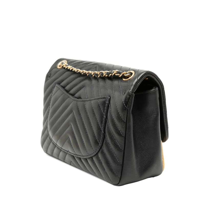 Chanel Mini Chevron Calfskin Rock The Corner Flap Black Leather Good condition - Back View