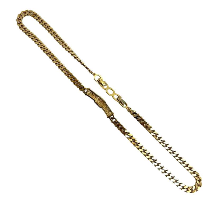 Dior Gold Plated CD Logo Rhinestone Cuban Chain Link Necklace Gold Metal Very good condition - Back View