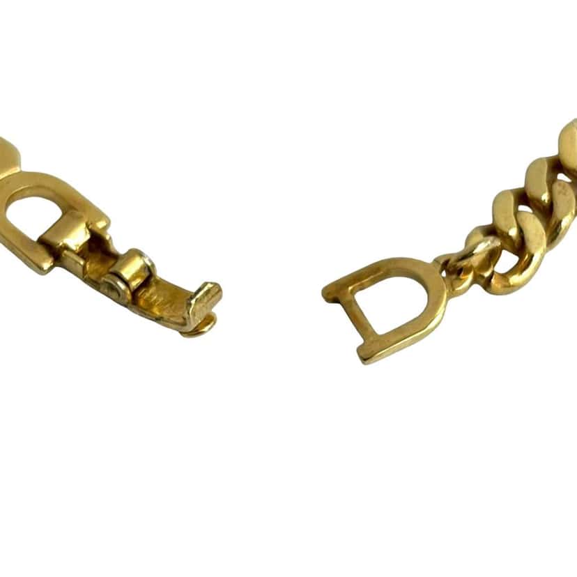 Dior Gold Plated CD Logo Rhinestone Cuban Chain Link Necklace Gold Metal Very good condition - Inside View