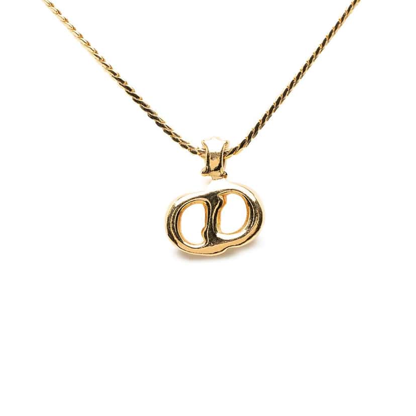 Dior Gold Plated Crystal CD Logo Pendant Necklace Gold Metal Good condition - Back View