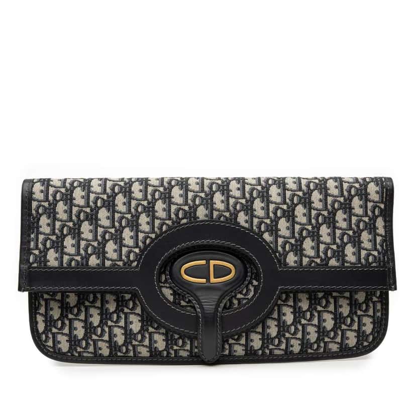 Dior Oblique Canvas Fold Over Clutch Blue Canvas Good condition - Front View