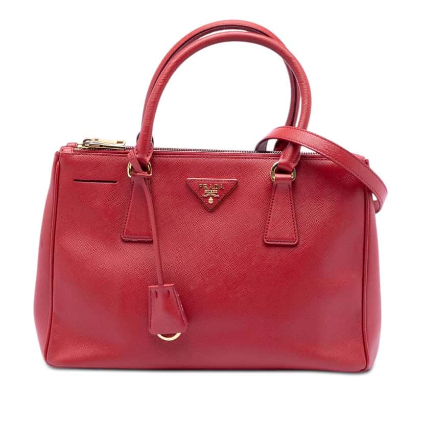 Prada Small Saffiano Lux Galleria Double Zip Satchel Red Leather Good condition - Front View