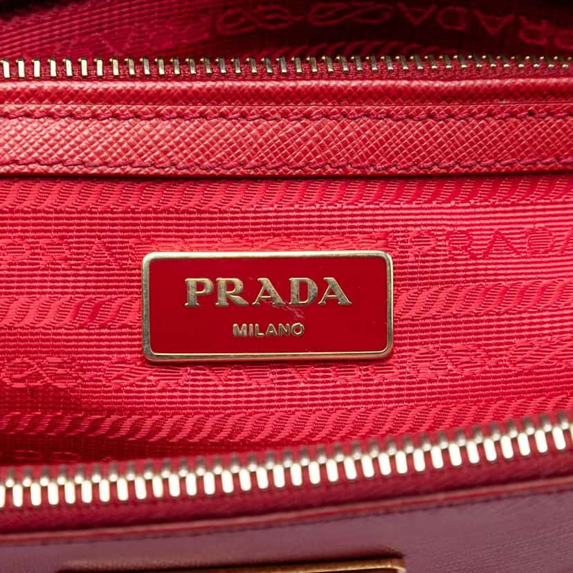 Prada Small Saffiano Lux Galleria Double Zip Satchel Red Leather Good condition - Box View