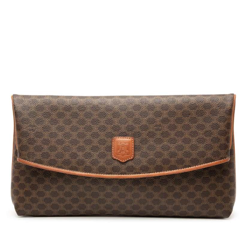 Celine Macadam Coated Canvas Clutch Brown Canvas Fair condition - Front View