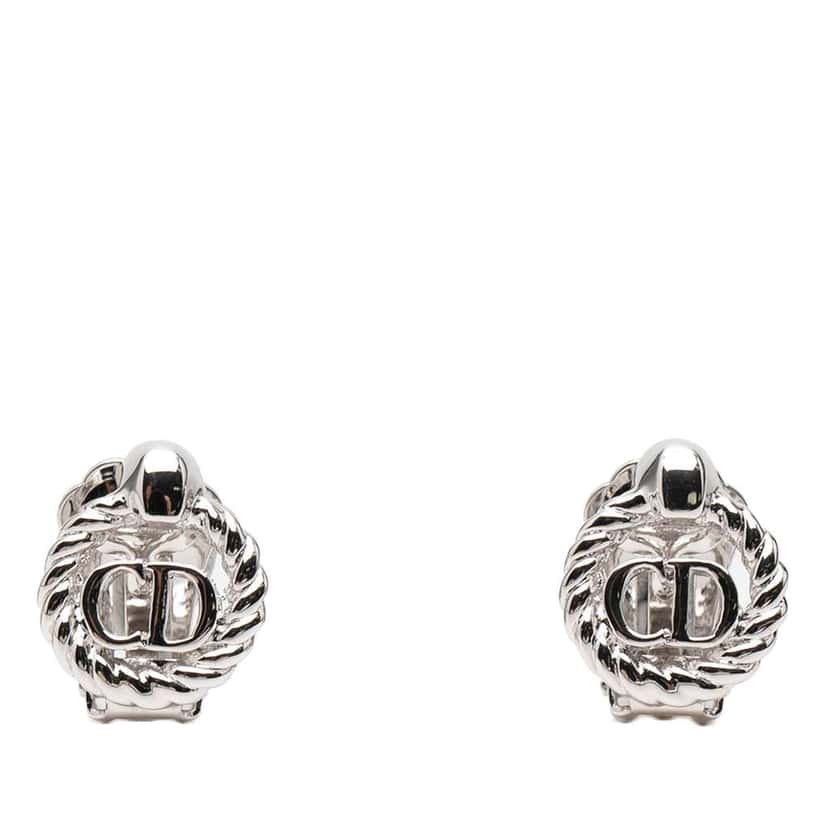 Dior Silver Plated CD Rope Clip On Earrings Silver Metal Good condition - Front View