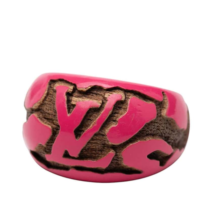 Louis Vuitton Lacquered Wood Leomonogram Ring S Pink Good condition - Model View