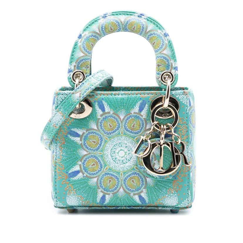 Dior Micro Calfskin In Lights Lady Dior Green Leather Good condition - Front View