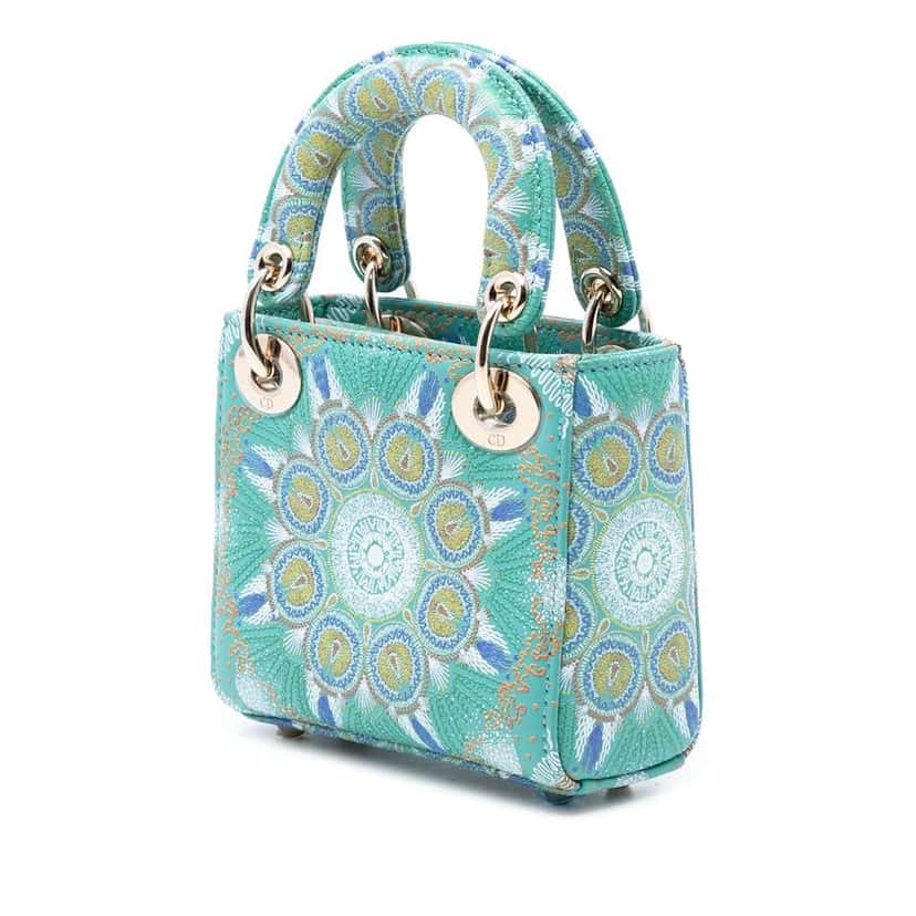 Dior Micro Calfskin In Lights Lady Dior Green Leather Good condition - Back View