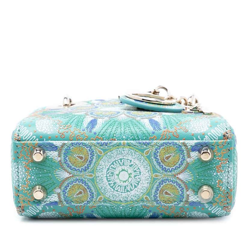 Dior Micro Calfskin In Lights Lady Dior Green Leather Good condition - Inside View