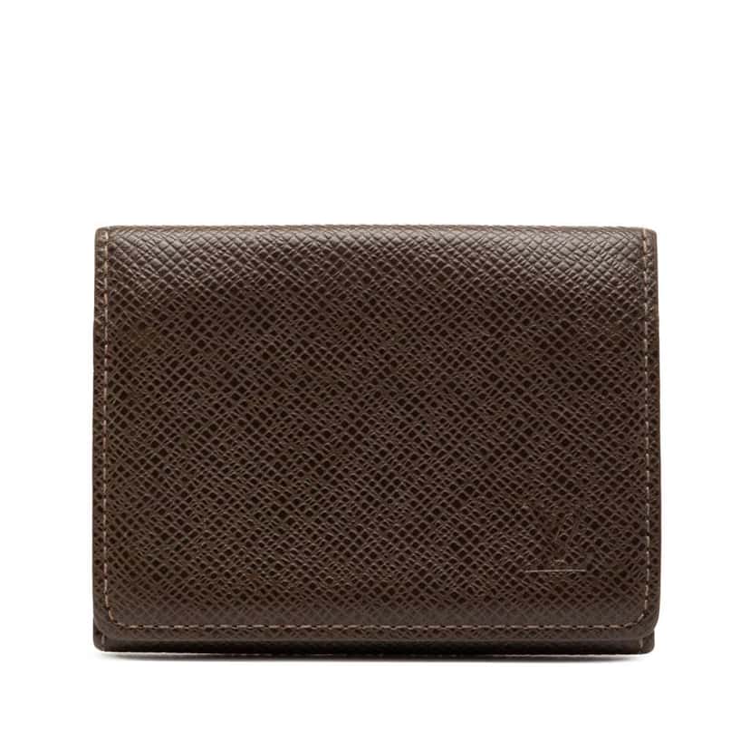 Louis Vuitton Taiga Business Card Holder Brown Leather Good condition - Front View