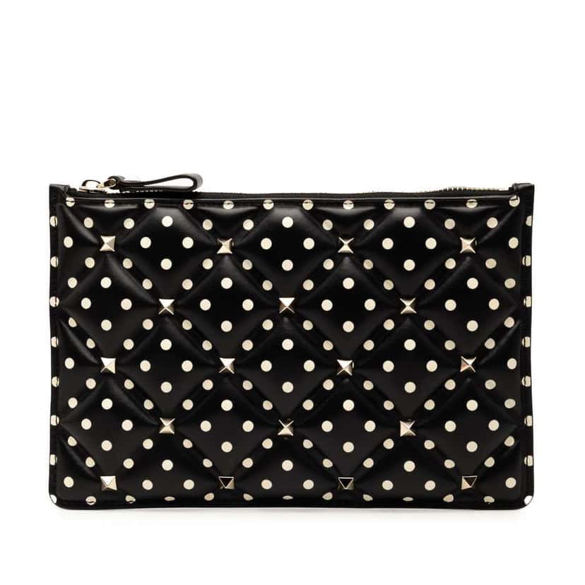 Valentino Leather Polka Dot Rockstud Clutch Black Leather Good condition - Front View