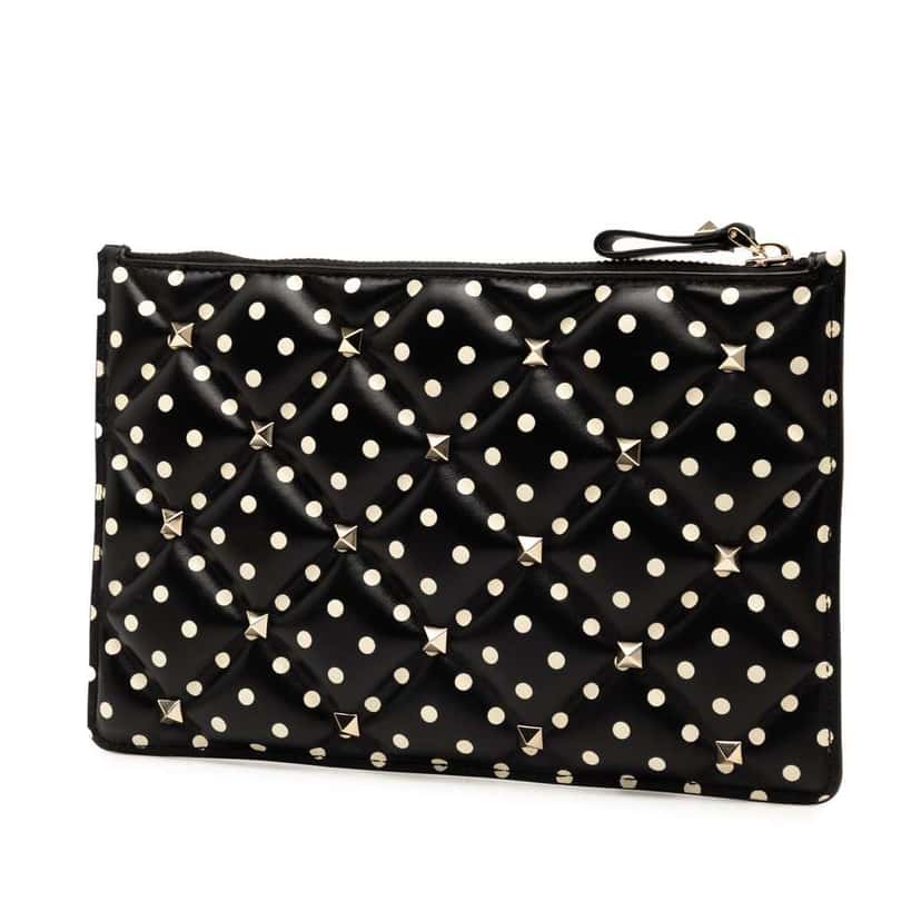 Valentino Leather Polka Dot Rockstud Clutch Black Leather Good condition - Back View