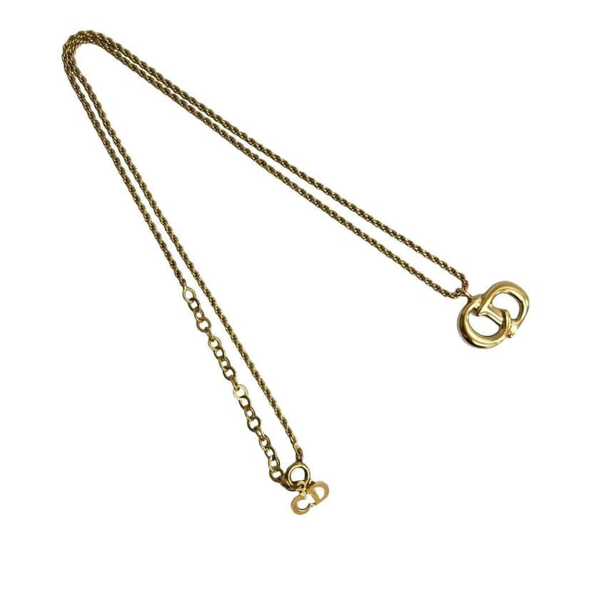 Dior Gold Plated CD Logo Pendant Necklace Gold Metal Good condition - Front View