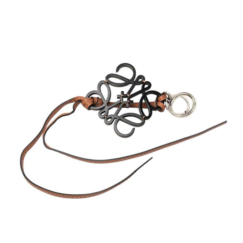Loewe Leather Anagram Key Ring and Bag Charm Brown Leather Good condition - Back View