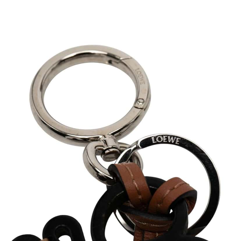 Loewe Leather Anagram Key Ring and Bag Charm Brown Leather Good condition - Model View