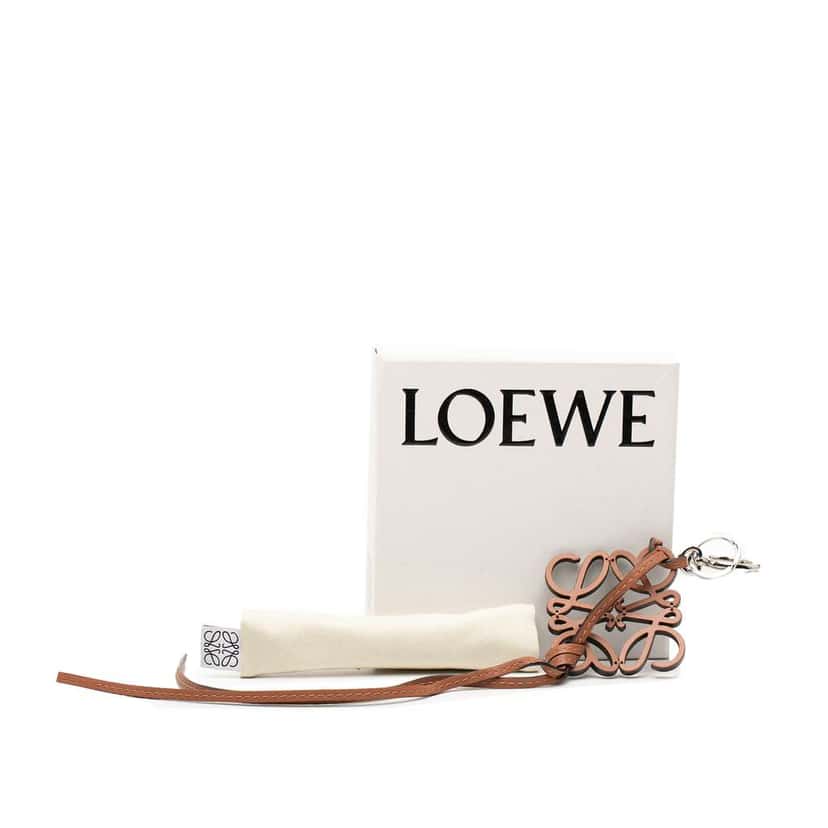 Loewe Leather Anagram Key Ring and Bag Charm Brown Leather Good condition - Box View