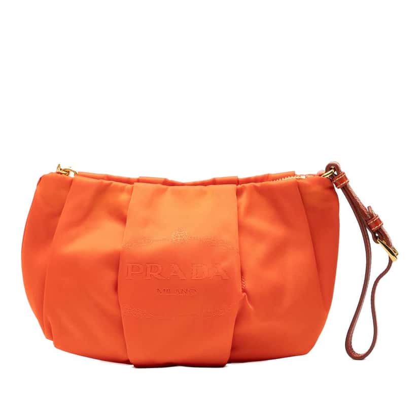 Prada Tessuto Canapa Logo Wristlet Clutch Orange Good condition - Front View